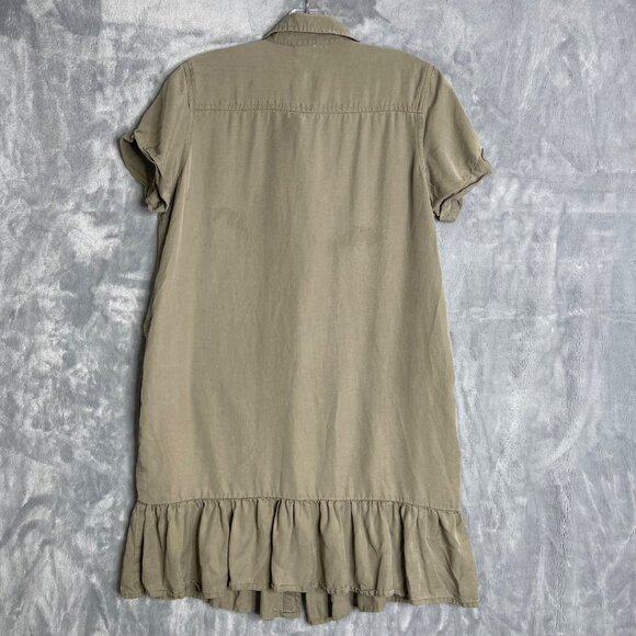 Japna‎ Tencel Shirt Dress Womens M Green Ruffle Pockets Babydoll - Picture 2 of 10